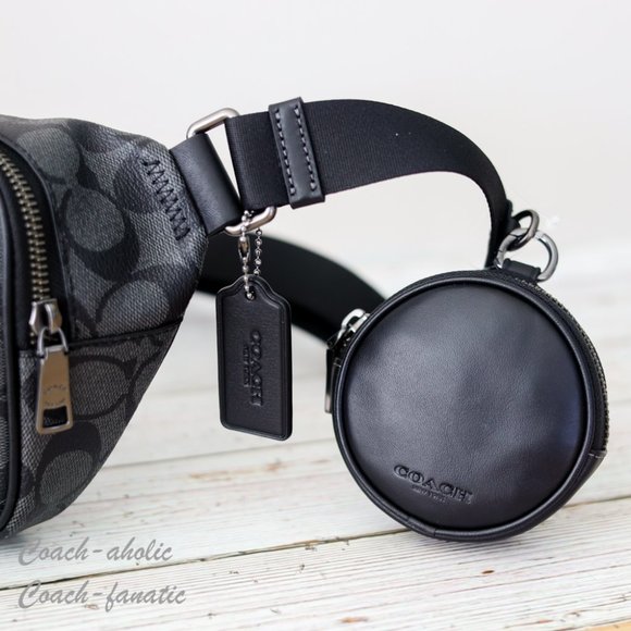 NWT Coach Elias Belt Bag In Signature Canvas Gunmetal/Charcoal - Picture 9 of 13